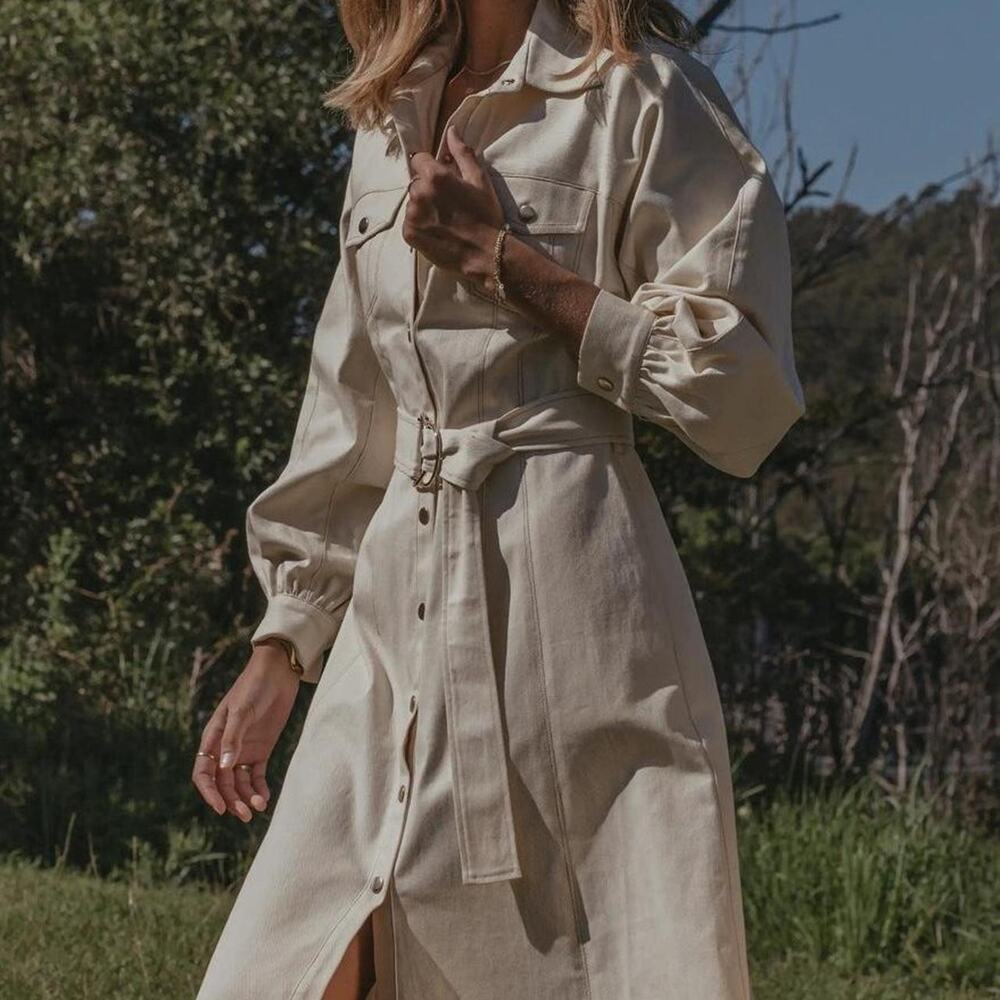 "Zimmerman" Cream linen maxi jean dress